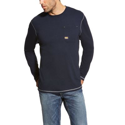 Ariat Work: Rebar Workman Manga Larga Camisetas Hombre - Azul Marino (AUNQI6490)